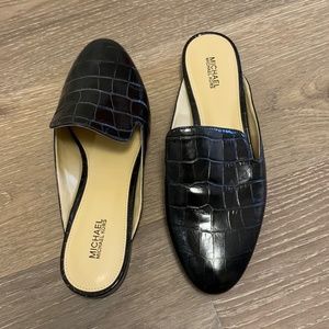 Michael Kors Black Croc Pattern Leather Mules